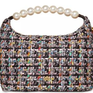 lele sadoughi hazel convertible tweed & faux pearl top handle bag- NWOT